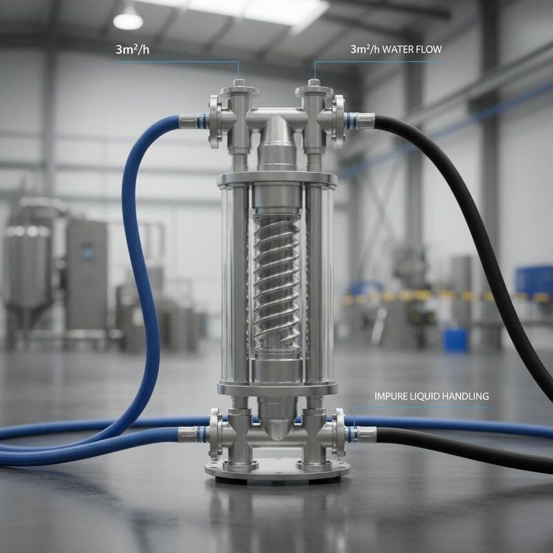 520mm 높이의 동축 열 교환기, 3m3/h의 물 흐름과 다양한 산업용 불순물 액체 처리